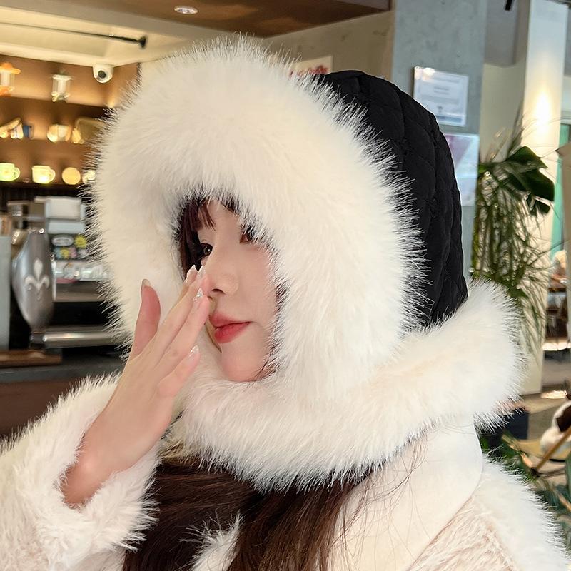 Женская зимняя шерстяная и утолщенная теплая шапка-шлем цельная защита шеи, ветрозащитная хлопковая шапка для велоспорта, защита от холода и ушей, шапка-ушанка