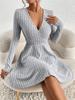 New for Autumn/Winter Women Knit Slim Sexy Bodycon Dress V-Neck Long Sleeve Dress Solid Casual Midi Sweater Dress