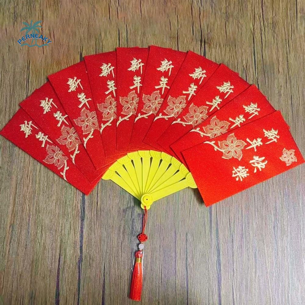 Traditional Fan Design Red Envelope Year of The Horse Tassel Children's Money Bag Paper Hongbao Blessing