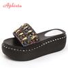 Fashion Aphixta Platform Rhinestone Sandals Slippers Women Gemstone Slides Women Shoes Wedge Slippers String Bead Beach Slides Shoes