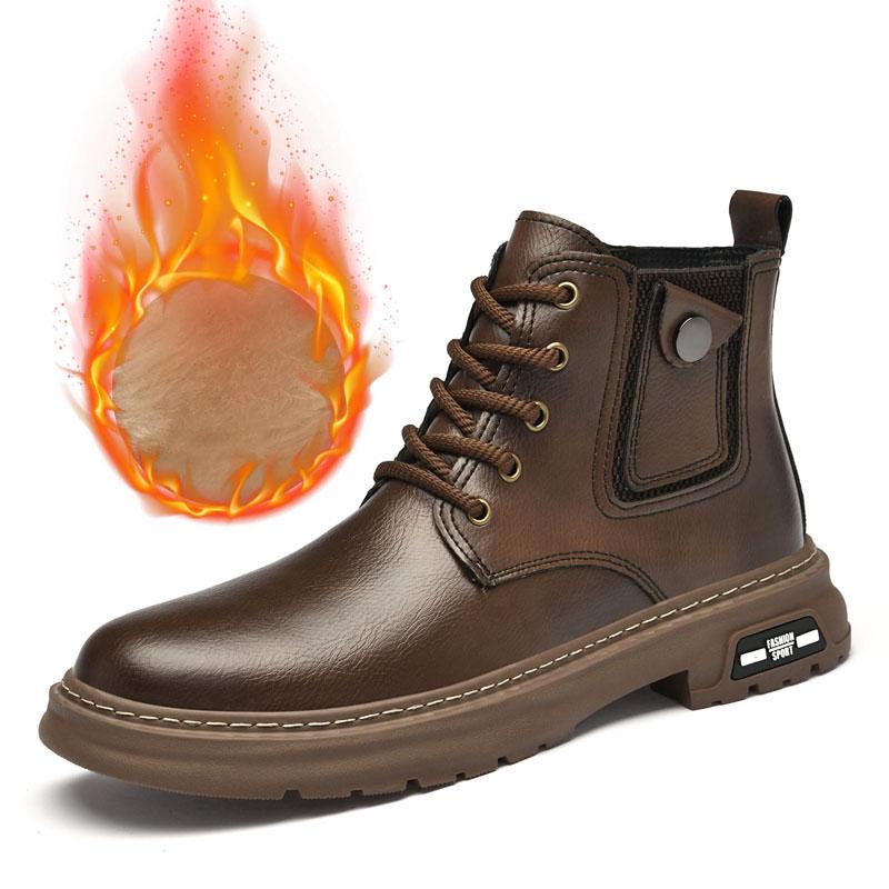 Fashion Men Fashion Genuine Leather Boots 2024 New Autumn Winter Classic Ankle Cowboy Boot Men British Style Warm Plush Motorcycle Boots