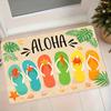 1pc Aloha Style Flip-Flop, Marine Life, and Palm Leaf Pattern Flannel Doormat, Non-Slip Foot Mat for Entryway, Bathroom, and Bedroom Doorways