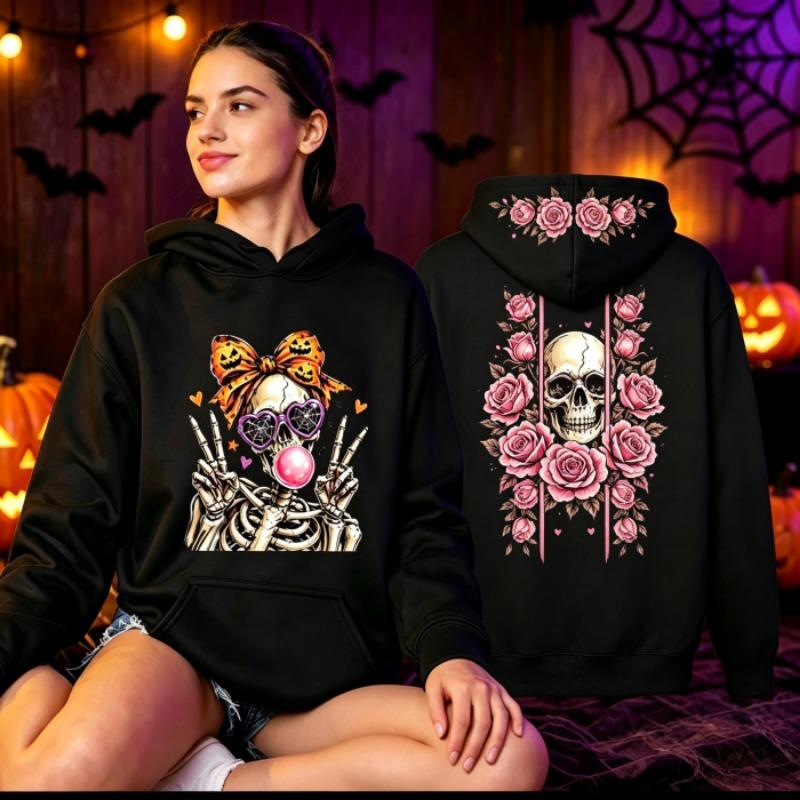 Funny Cute Skeleton Halloween Hoodie Skeleton Men Women Vintage Horror Graphic Pullover Sweatshirt Spooky Gothic Hoodies