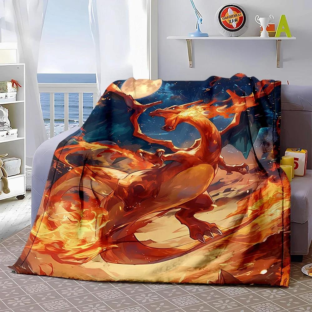 6 Sizes Pokémon Charizard Pattern Blanket Warm Soft Fluffy S and Adult Sofa Bed Throw Blanket Outdoor Travel Cartoon Blanket#
