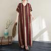 2025 Plus Size Summer Women Long Dress Loose Oversized Vintage Casual V-Neck Basic Stripe Dress