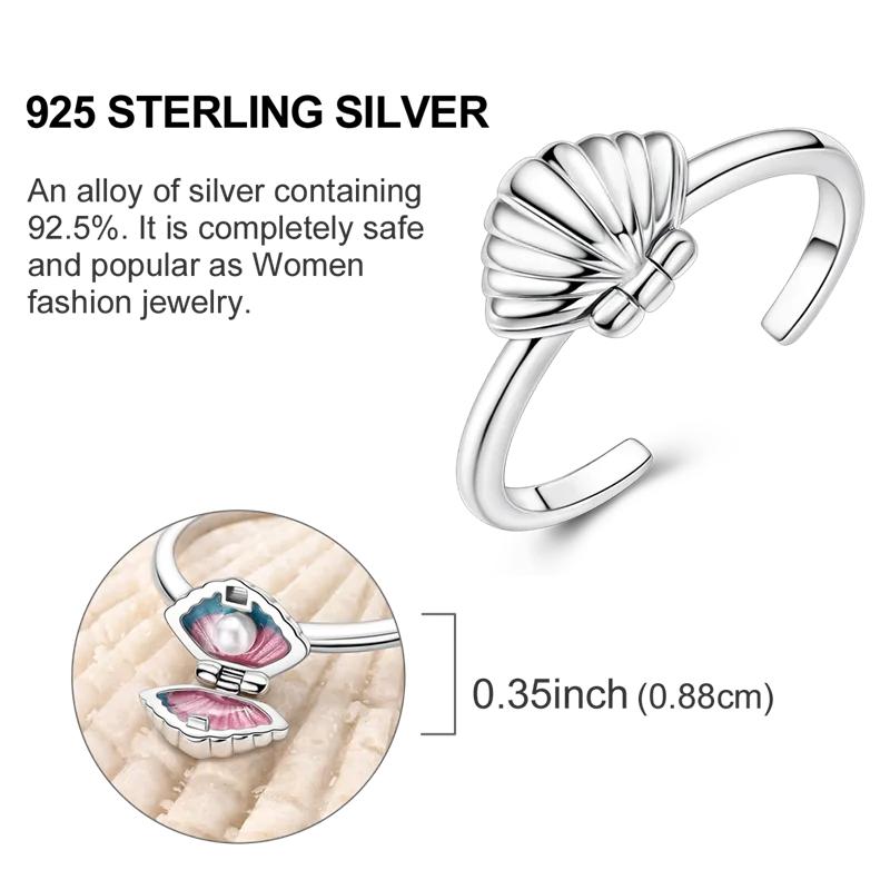 Adjustable Rings 925 Sterling Silver Shell Pearl Clover Feather Open Rings for Women Female Original Engagement Jewelry