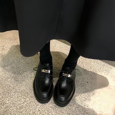 Черные туфли-лоферы из овчины с замком и круглым носком в стиле ретро, женские туфли на толстом каблуке, британский стиль, кожаные туфли-оксфорды