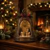 Holiday Shelf Display Christmas Village Infinity Bell Ornament, Vintage Glowing Rotating Snow Scene Decor Indoor Accessories with Angel Wreath Heart,