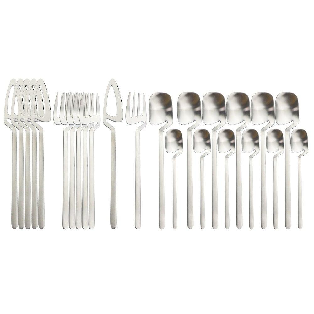 24Pcs Black Cutlery Set Knives Forks Spoon Dinnerware Set 18/10 Stainless Steel Dinner Tableware Set Home Kitchen Silverware Set