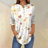3/4 Length Sleeve Womens Tops Summer T-Shirts Floral Print V Neck Casual Basic Tee Button Shirts Tunic Tops
