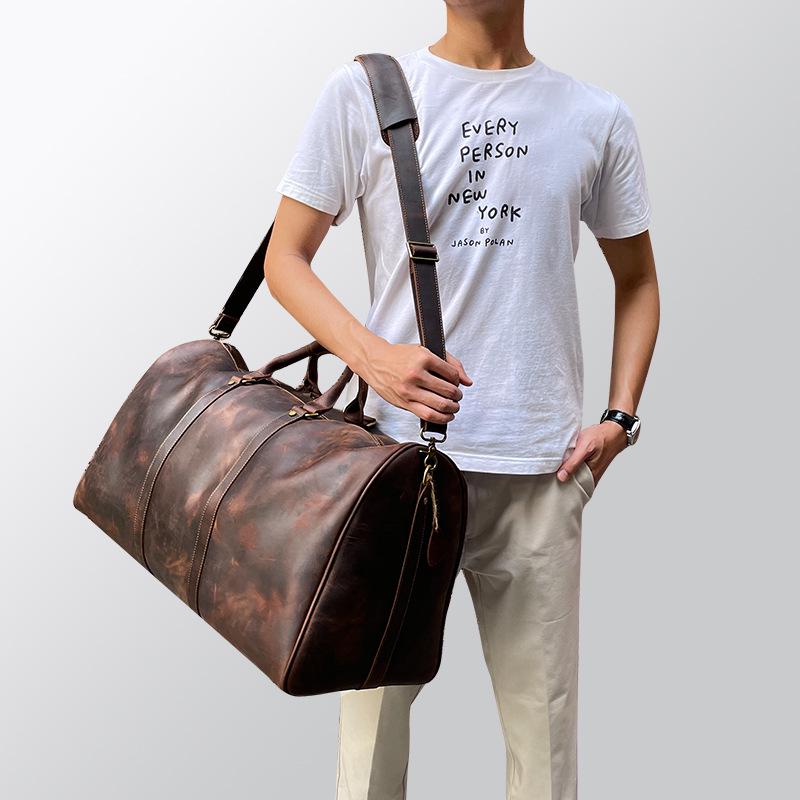 Мужская кожаная дорожная сумка с отделением для обуви - Винтажная кроссбоди ручная кладь