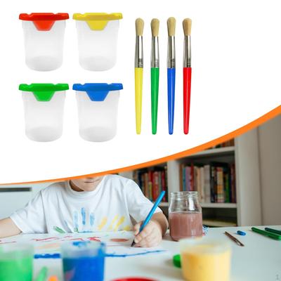 4 Набора стаканчиков для краски с кистями Креативные для детей DIY-проект Художественные принадлежности