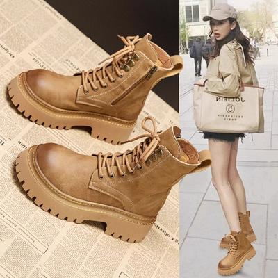 Женские ботинки Мартин 2025 осень и зима новые в британском стиле мягкая кожа удобные бархатные короткие ботинки на толстой подошве с увеличением роста ботинки-локомотивы