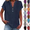 Women's Fashion Casual Solid Colour V-Neck Short Sleeve Button Down Shirt T-Shirt Top