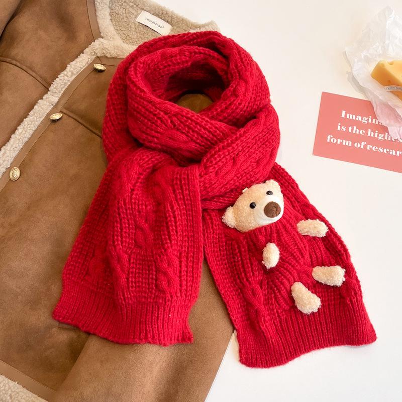 Новый фиолетовый шарф с медведем женский зимний модный утолщенный теплый вязаный шарф студенческий платок