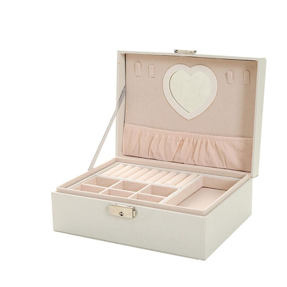 Large Capacity Double Layer Jewelry Box PU Jewelry Display Case Practical Cosmetics Box Rings