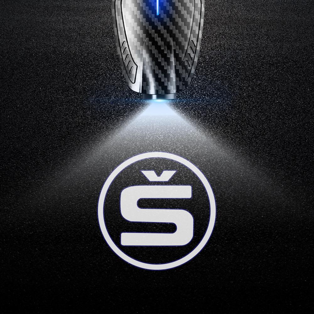 DAYB7 2pcs USB Rechargeable S Logo Car Door HD LED Lamps Projector Courtesy Welcome Lights For Skoda Octavia Fabia Rapid Superb Scala