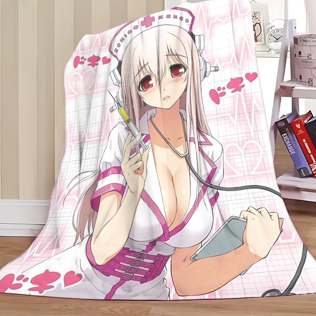 Плед для косплея S-Super S-Sonico в костюме медсестры, Аниме Ваифу Плед-покрывало, Мягкий Фланель, Розовый Медицинский Стиль, Декор Спальни Отаку