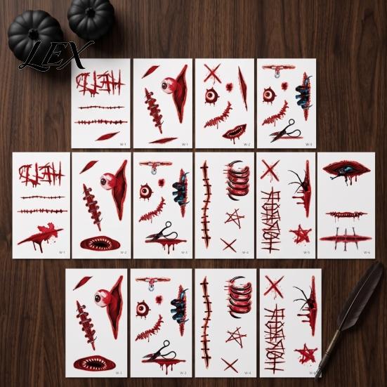Adults Kids Halloween Decor 30Pcs Scar Tattoo Stickers, Realistic Fake Wound Decals for Safe Ink Temporary Tattoos Face Body, Waterproof Party Makeup,