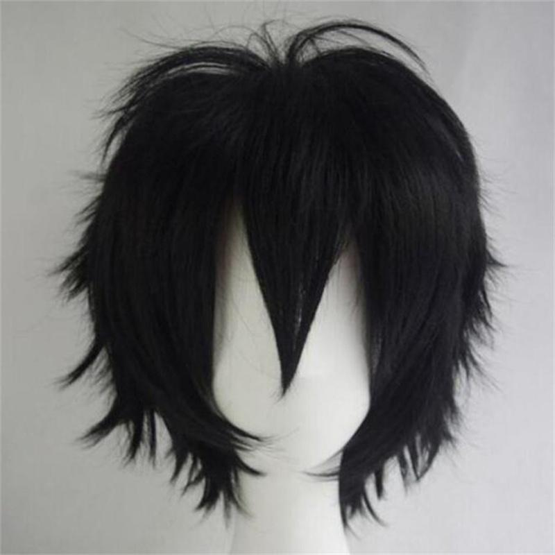 30cm Short Straight Cosplay Wig Anime Tilt Up Compatible Universal Omnipotent Heat Resistant Synthetic Hair Wigs + Wig Cap