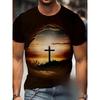 Men's 3D Cross Printed T-shirt Short Sleeved T-shirt Breathable Polyester Round Neck Casual Streetwear Top