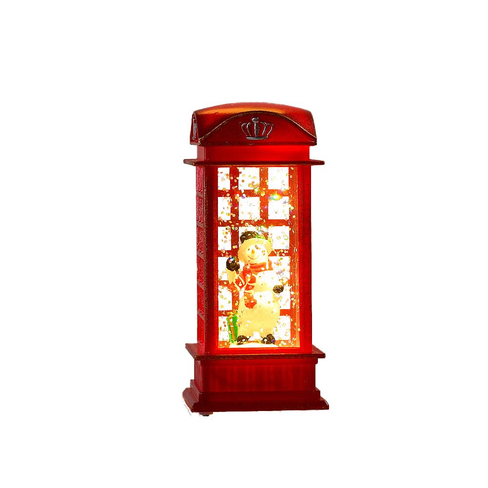 Christmas Snow Lantern Telephone Booth Battery Operated With Swirling Glitter 5“ x 2” x 2”for Xmas Home Decoration