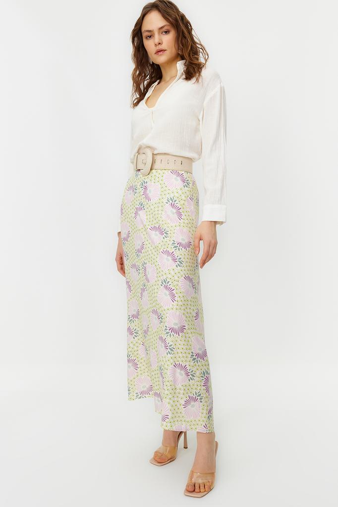 Women's Fashion Ecru Lined Polka Dot Pleated Woven Skirt