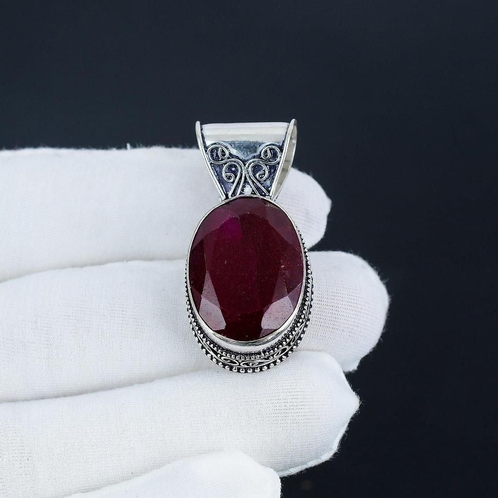 Изящный серебряный кулон с рубиновым драгоценным камнем из стерлингового серебра 925 пробы — дизайн груши ручной работы, повседневная бижутерия, подарок на день святого Валентина