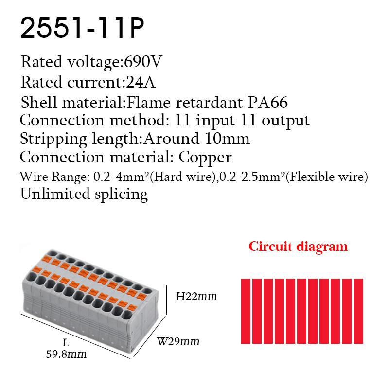 Push-In Wire Connectors Electrical Cable Terminal Block Multiple In/out DIN Rail Mount With Fixing Hole Spliceable DIY Connectio