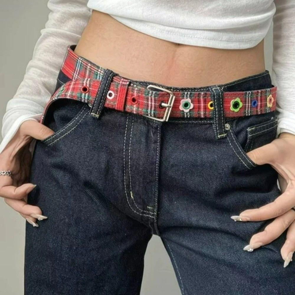 Adjustable Dopamine Flower Belt Y2k Women's Jeans Belt Pin Buckle Waistband for Pants