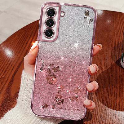 KADEM Чехол для смартфона с дизайном из стразов для Samsung Galaxy S22 5G, Противоцарапный декор с цветочным узором, Блестящий порошок, Градиентный цвет, ТПУ чехол для телефона