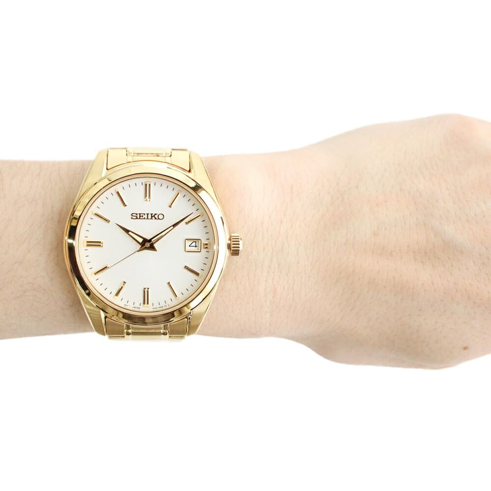 SEIKO Men's Three-Hand Quartz Watch Gold/White, Stainless Steel - SUR314P
