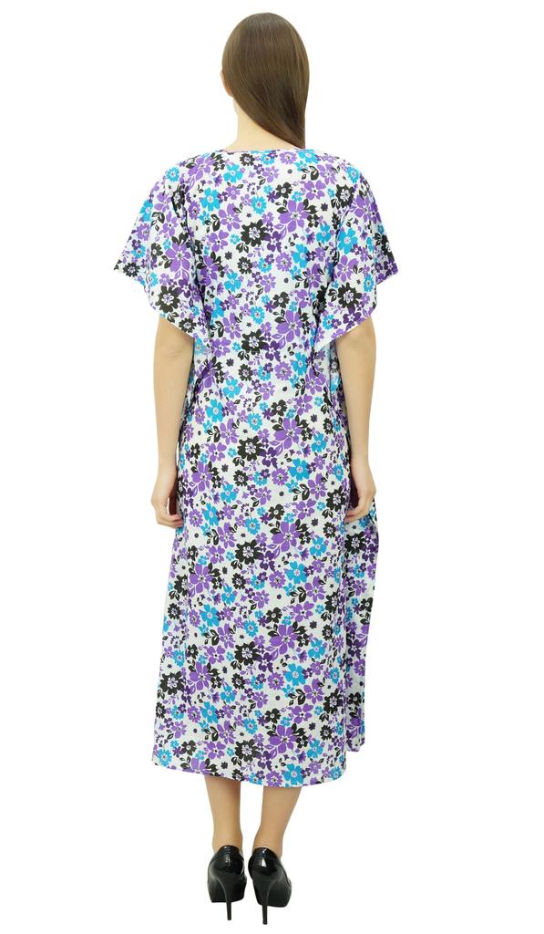 Phagun Womens Cotton Kaftan Floral Printed Midi Caftan Nightwear Coverup Gown
