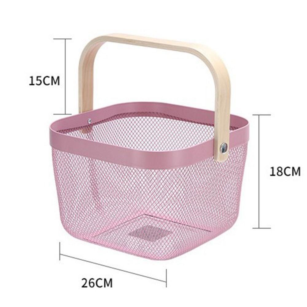 Solid Color Storage Organizer Basket Bamboo Handle Hanging Kitchen Baskets Picnic