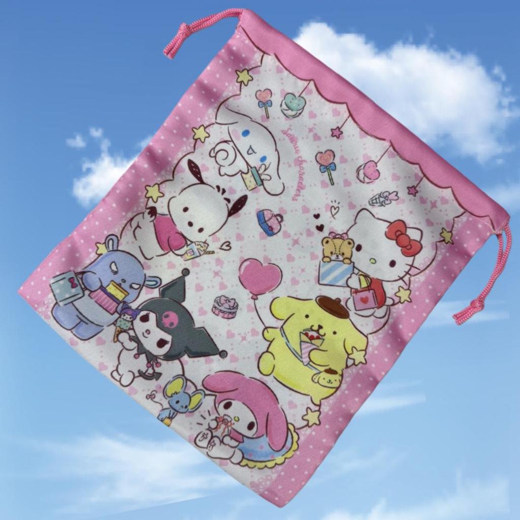 Большая холщовая сумка-тоут Sanrio с двусторонней печатью и завязками, Экологичное решение для хранения