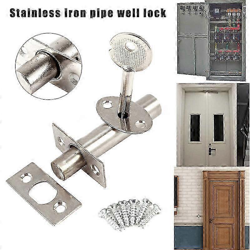 26-27 2 Set Door Hardware Security Door Bolts Dead Latch Lock Invisible Stainless Steel Lock With Fitting & Star Key Covers