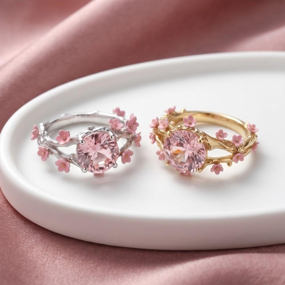 Elegant Flower Crystal Ring Light Luxury Finger Jewelry Sweet Rhinestone Ring  Girls