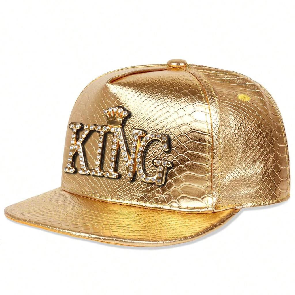 Men PU Leather Letter KING Hip Hop Hat Outdoor Adjustable Sunscreen Leisure Hat Spring Autumn Travel Tourism Beach Vacation