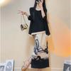 Paired with Fashionable Women's Casual Ink Print Set, Two-piece Skirt Set for New Summer