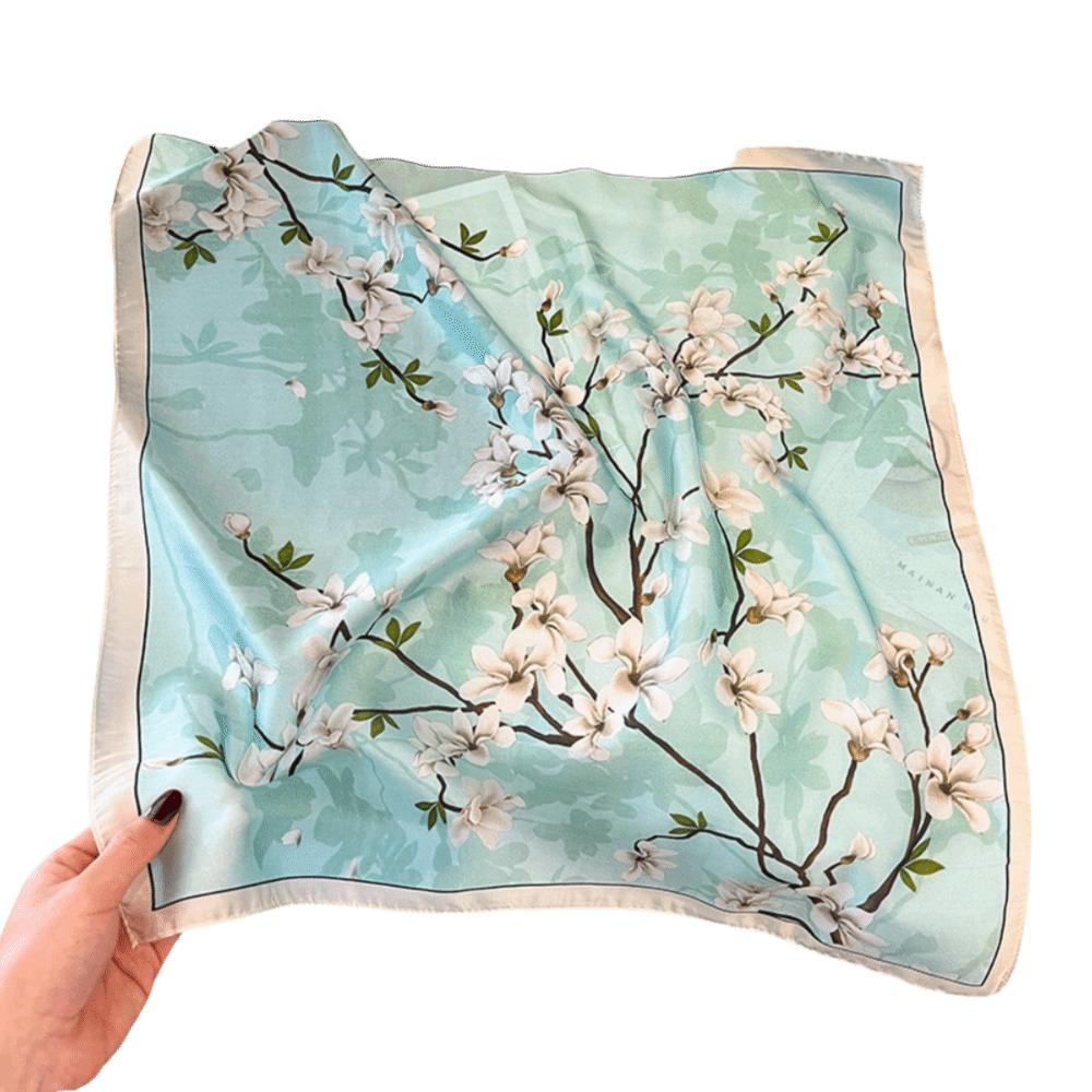 Floral Print Square Silk Scarf Luxury Neckerchief Scarf Hair Band Bandana Scarf Women