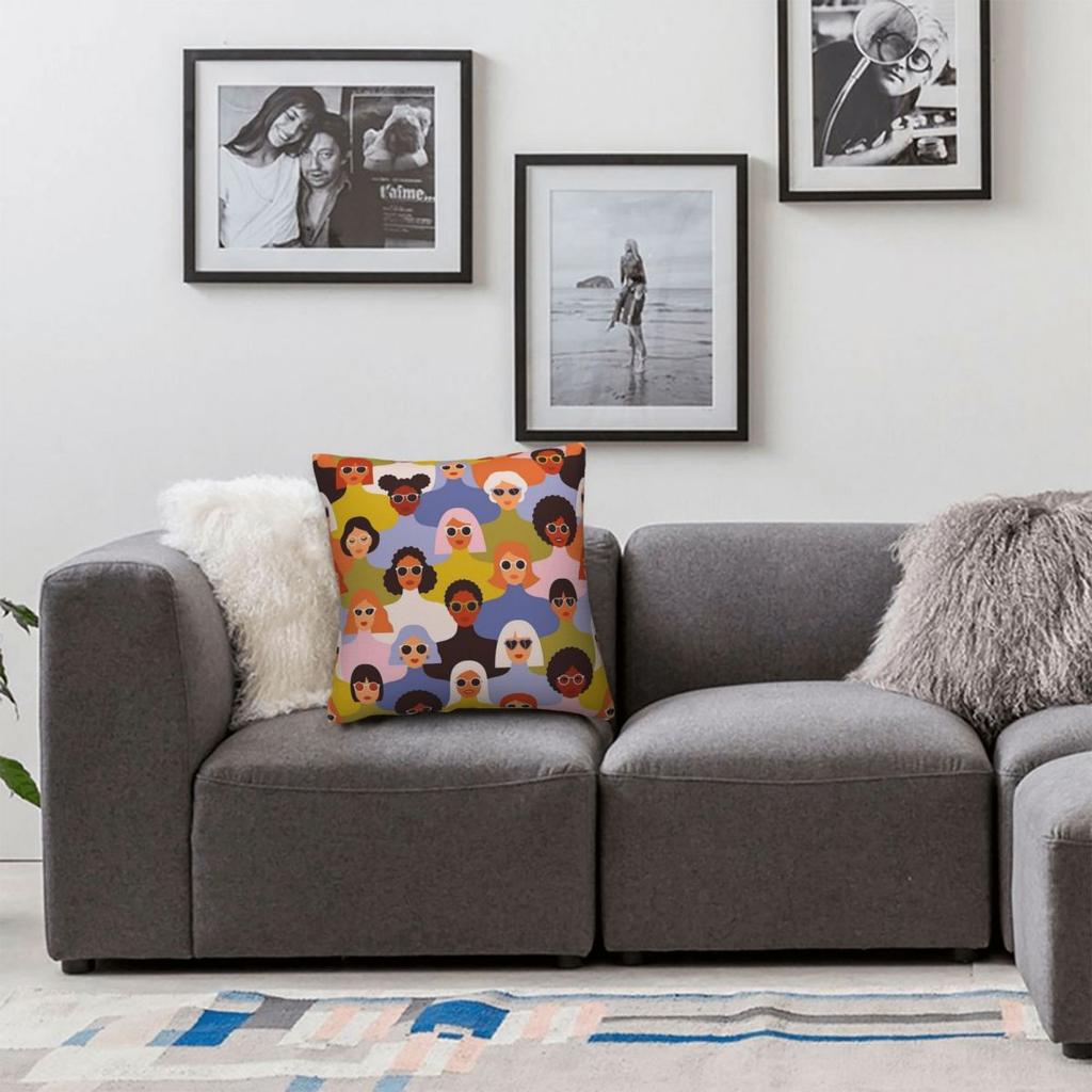 Female Diverse Faces Of Ethnicity Pillowcase Polyester Linen Velvet Printed Decor Throw Pillow Case Sofa Seater Cushion Case 18"