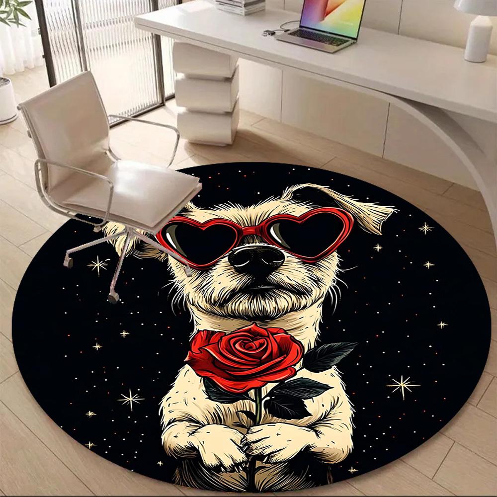 1PCLove Dog Office Round Area Rug, Mat Suitable For Office, Under Office Chairs Bedroom Living Room Home Decor, Room Deco