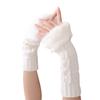 Женские Девичьи Теплые Зимние Перчатки Без Пальцев с Помпоном на Запястье Варежки Вязаные Нарукавники Женские Митенки Пушистые Вязаные Перчатки
