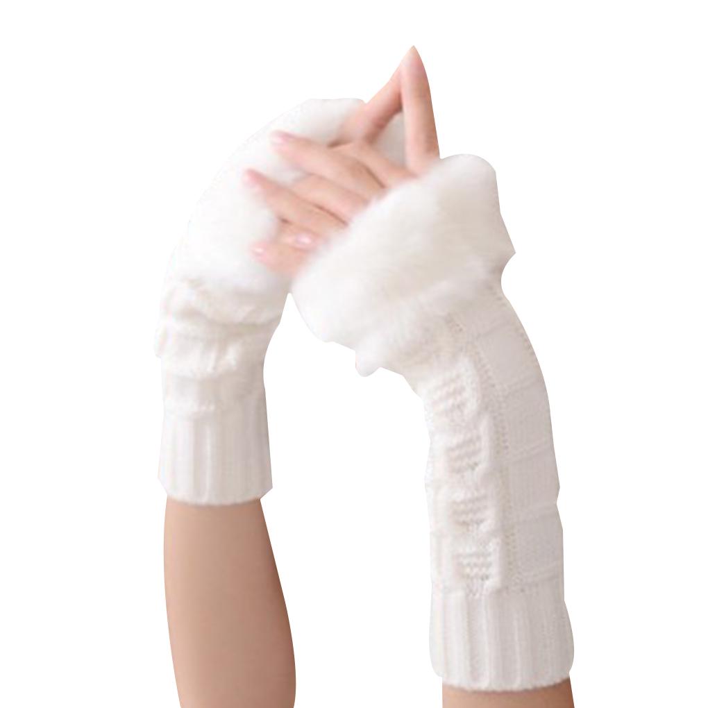 Женские Девичьи Теплые Зимние Перчатки Без Пальцев с Помпоном на Запястье Варежки Вязаные Нарукавники Женские Митенки Пушистые Вязаные Перчатки