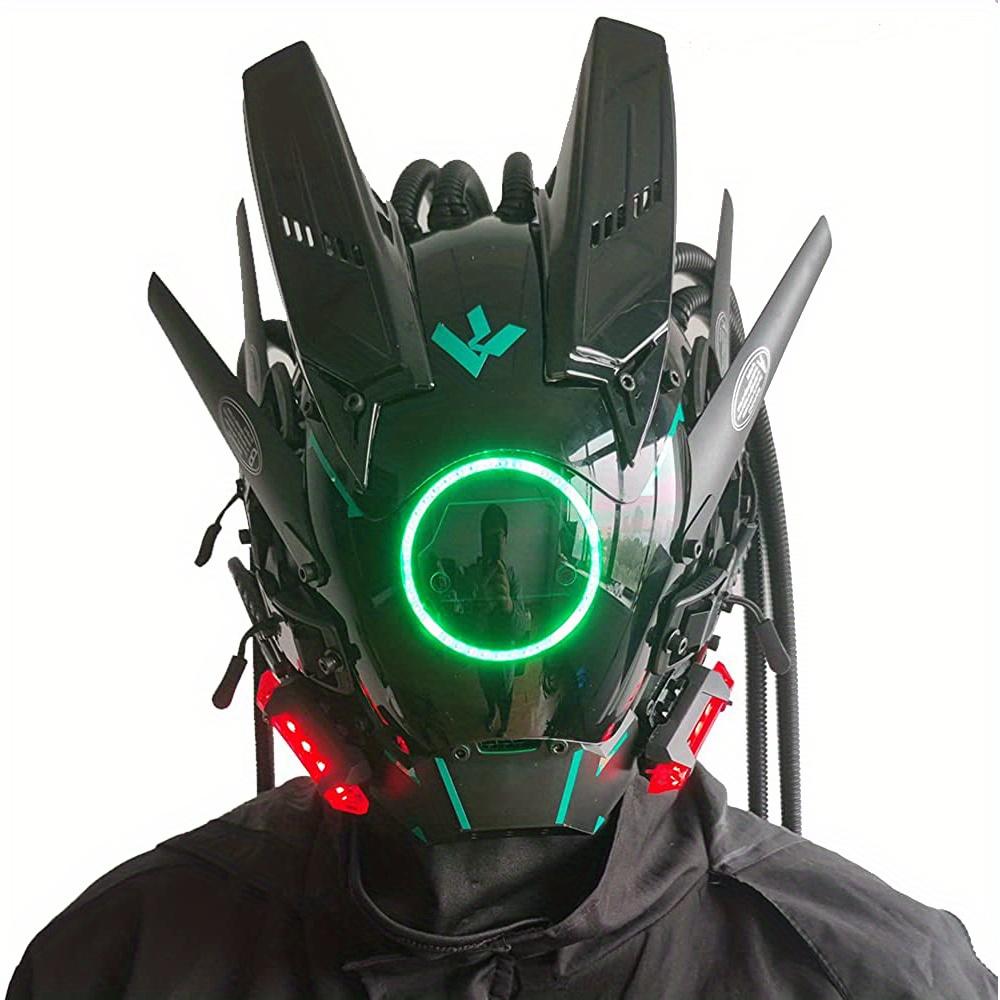 New Tubular Braid Black Cyberpunk Mask Round Light Wing LED Light-emitting Mask Cosplay Sci-fi Gear Party Music Festival