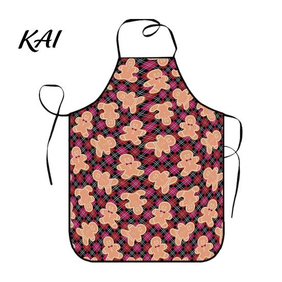 Holiday Housework Bib Christmas Apron with Santa Gingerbread Prints, Waterproof Oil Resistant Cooking Apron, Adjustable Tie for Kitchen Baking
