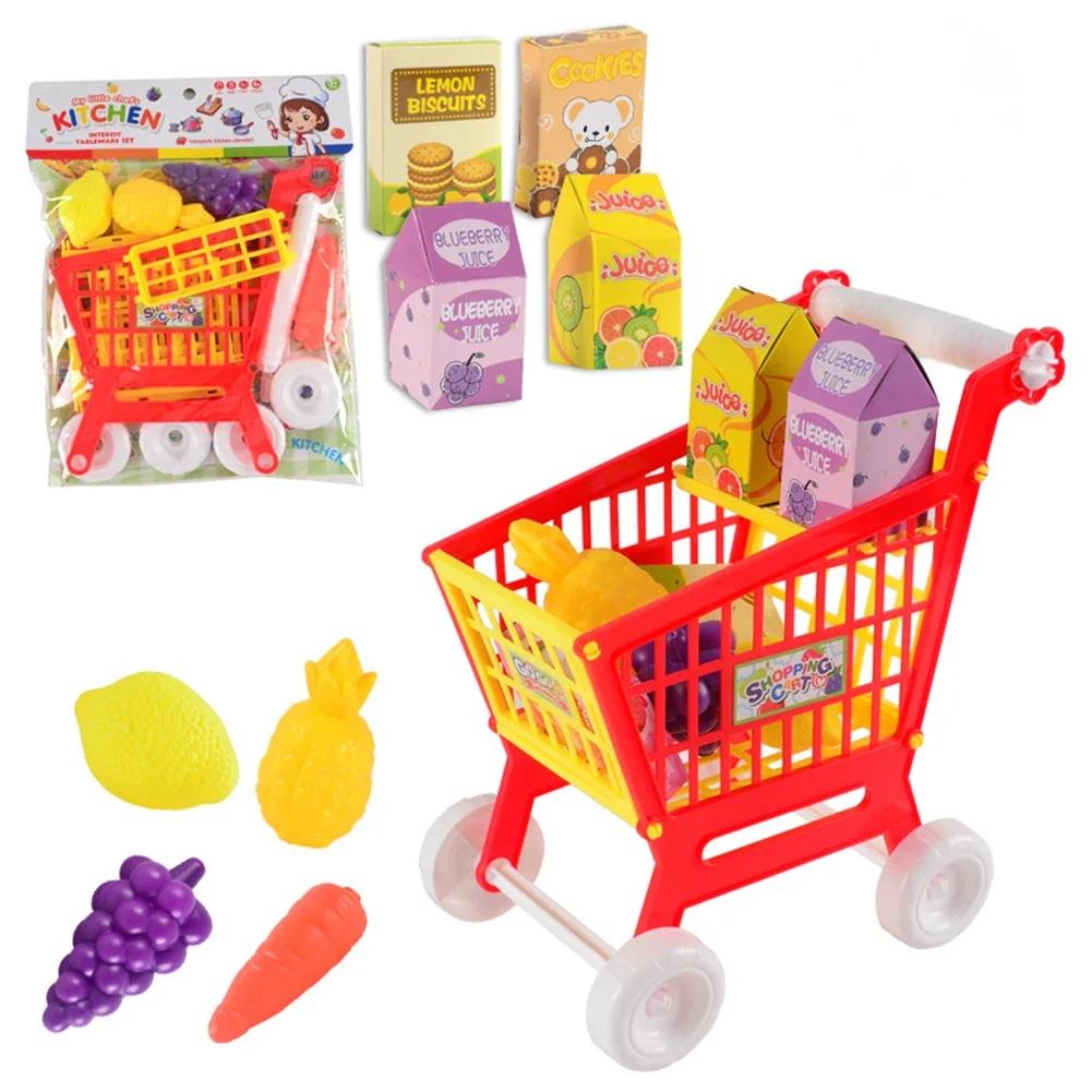 21 Pieces Grocery Store Cart Toys Interactive Play Set Play Kitchen Toy Birthday Gifts Role Play Toys for Food Fruit Vegetables