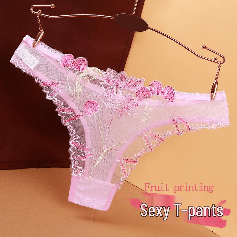 Women's Seamless Lace Embroidered See-Through Thong