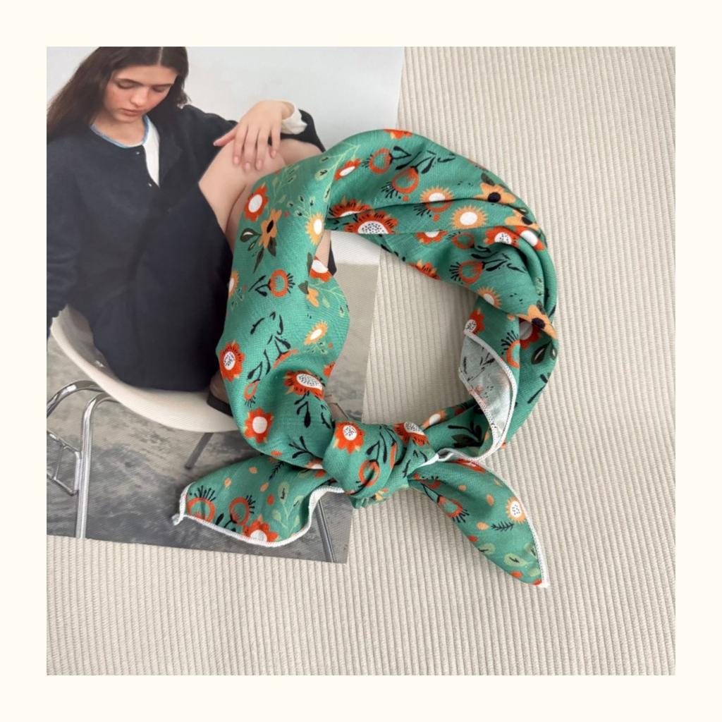 Premium 90Cm Floral Large Square Scarf Cotton And Linen Silk Scarf Women'S Headscarf Thin Scarf Sun Protection Shawl Outer Yarn