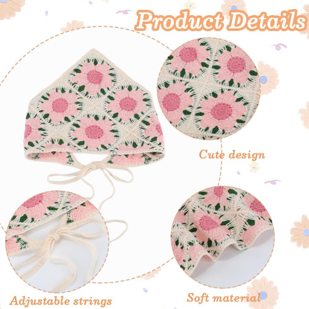 Flower Triangular HairScarf Knitted Small Square Scarf Ins Women's Headscarf for Autumn